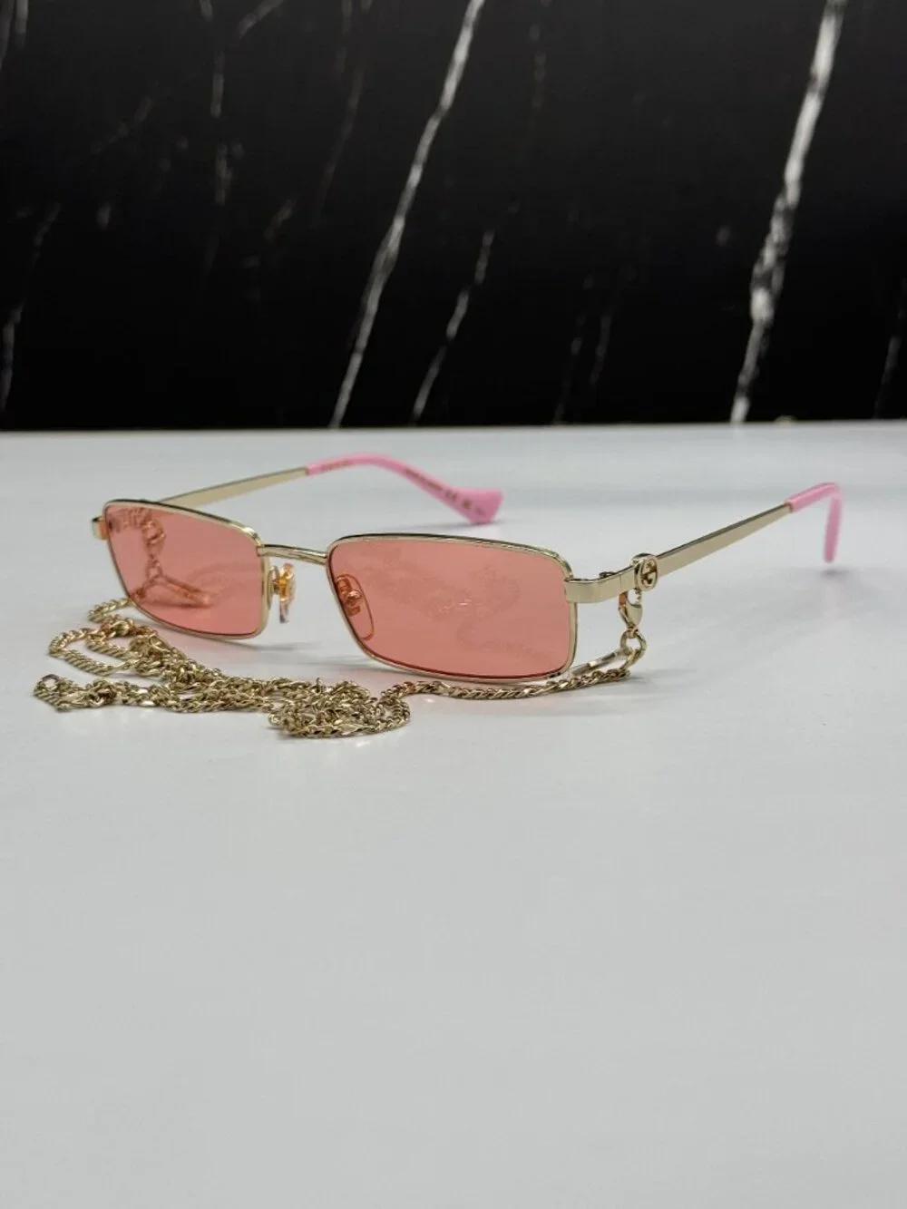 NEW GUCCI GG1600S 004 GOLD/PINK WOMEN SUNGLASSES WITH CHAIN